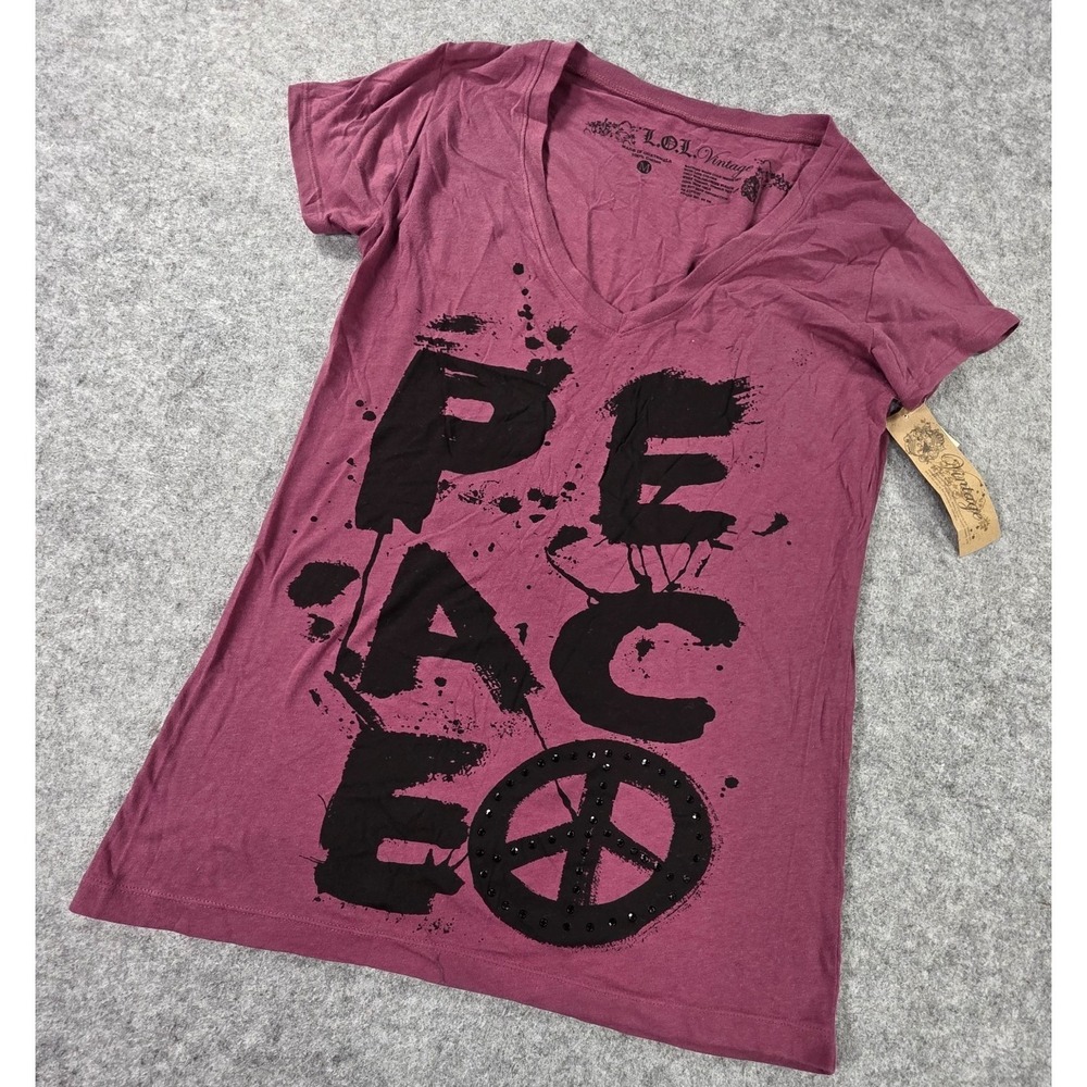 NWT Y2K LOL Vintage T Shirt Womens Peace Signs Short Sleeve Medium Tee NEW